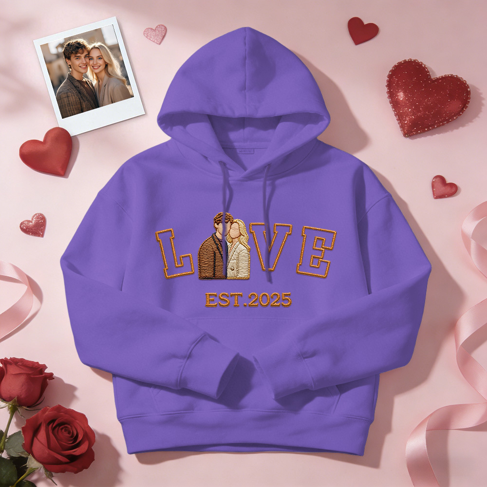 Sudadera Con Capucha Personalizada Con Foto Bordada De Pareja Love Est Year - miscalcetinescaramx