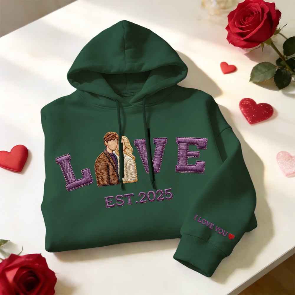 Sudadera Con Capucha Personalizada Con Foto Bordada De Pareja Love Est Year - miscalcetinescaramx
