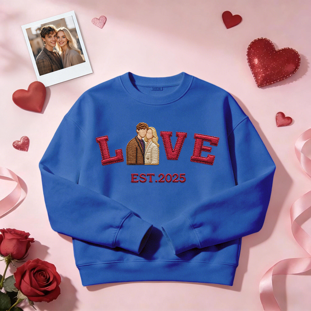 Sudadera Con Capucha Personalizada Con Foto Bordada De Pareja Love Est Year - miscalcetinescaramx