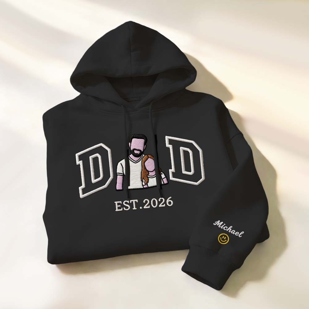 Sudadera Personalizada Con Retrato Bordado Para Papá, Regalo Del Día Del Padre, Regalo Personalizado Con Foto Familiar Y Retrato Bordado. - miscalcetinescaramx