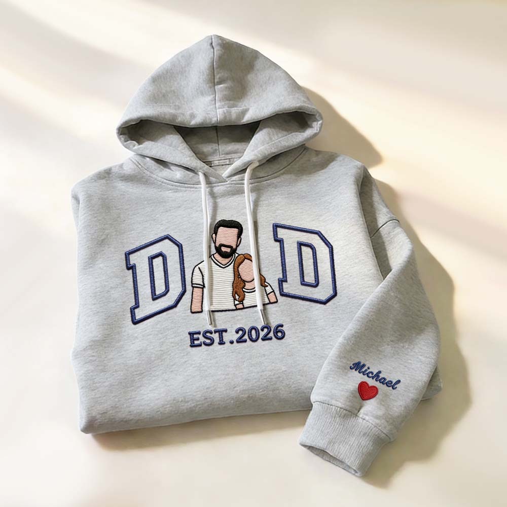 Sudadera Personalizada Con Retrato Bordado Para Papá, Regalo Del Día Del Padre, Regalo Personalizado Con Foto Familiar Y Retrato Bordado. - miscalcetinescaramx