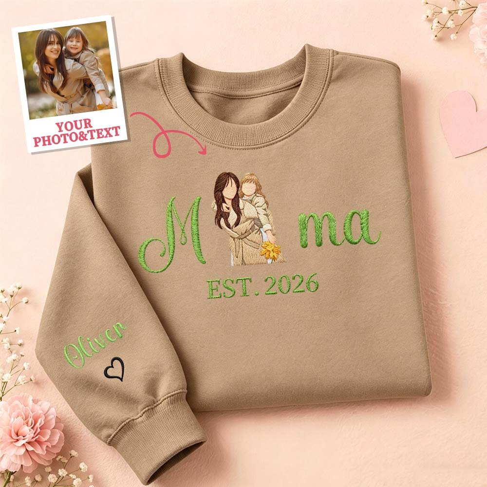 Custom Embroidered Mum Sweatshirt with Mum Kids Portrait - miscalcetinescaramx