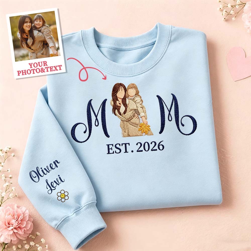 Custom Embroidered Mum Sweatshirt with Mum Kids Portrait - miscalcetinescaramx