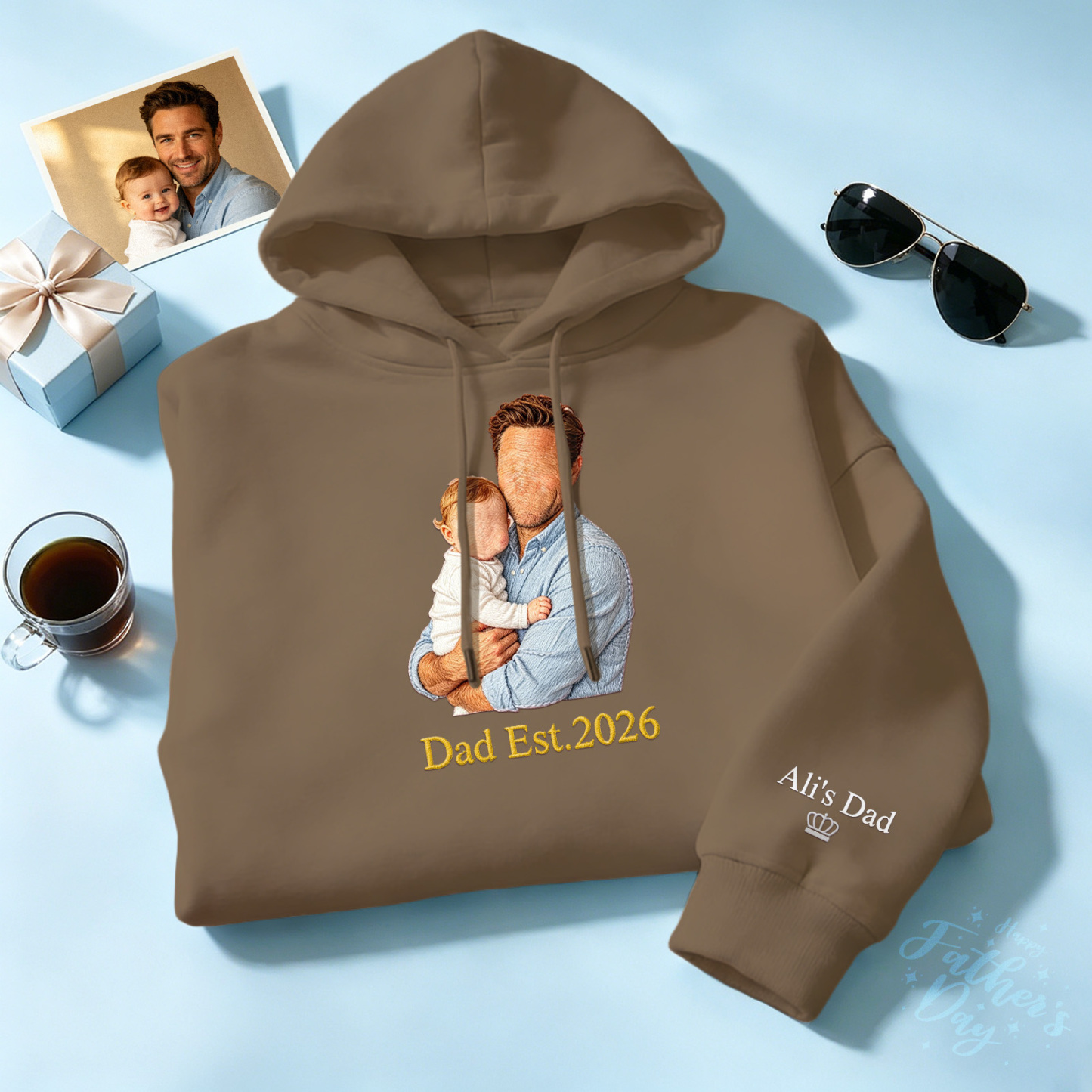 Sudadera bordada personalizada a todo color Retrato Pareja/Papá/Mamá Regalo familiar Idea de regalo personalizada del Día del Padre - miscalcetinescaramx