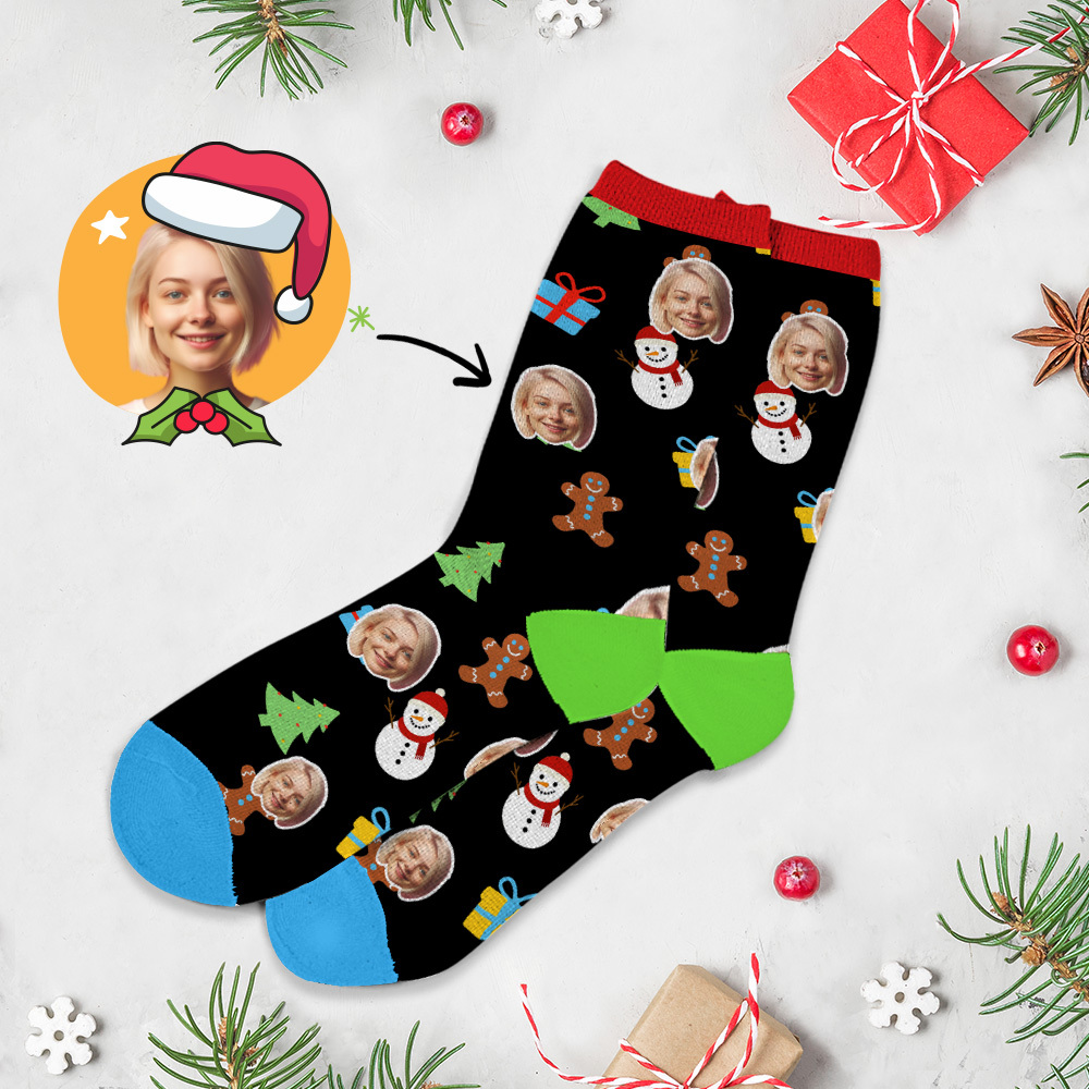 Calcetines Navideños, Calcetines Personalizados Con Foto Impresa De Cara Completa, Diseños Personalizados, La Mejor Idea De Regalo Para Navidad - miscalcetinescaramx