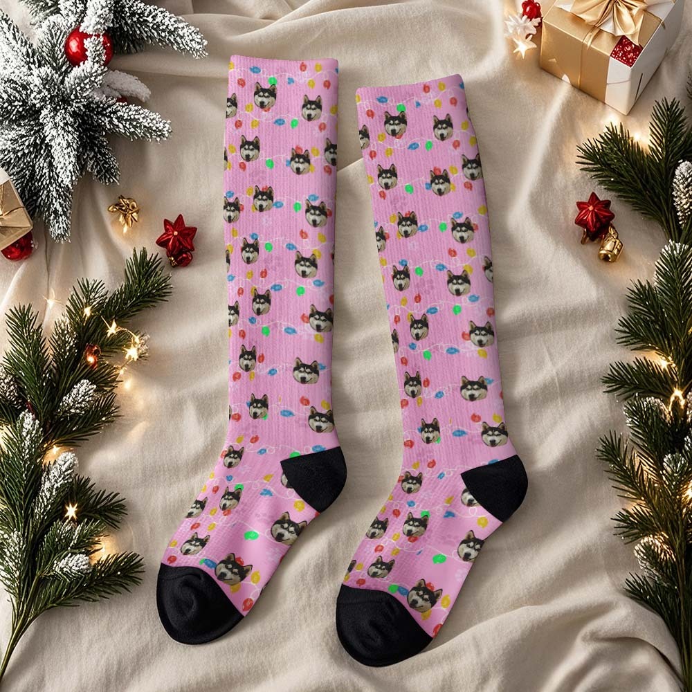 Calcetines Hasta La Rodilla Con Cara Personalizada Calcetines Personalizados Feliz Navidad - miscalcetinescaramx
