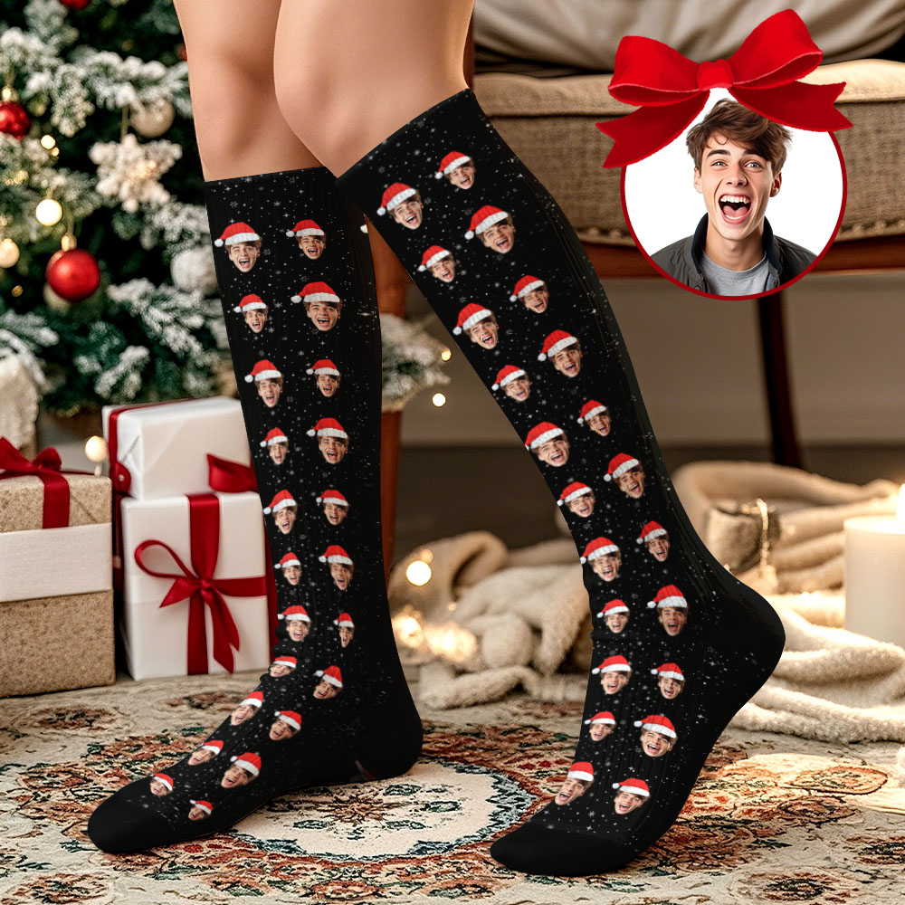 Regalos De Navidad Cara Personalizada Calcetines Hasta La Rodilla Calcetines De Navidad Personalizados Feliz Navidad