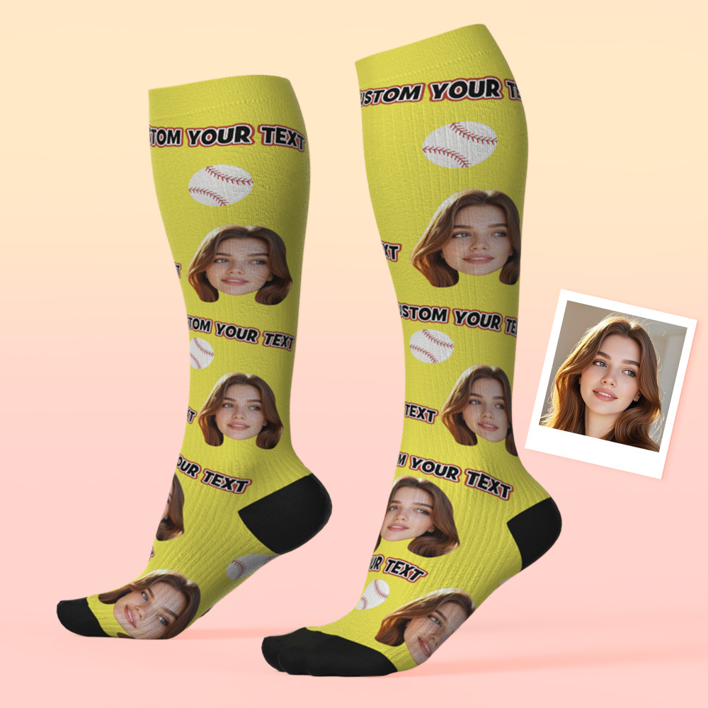 Calcetines De Compresión Hasta La Rodilla Personalizados Con Foto Y Texto En Blanco. Calcetines De Compresión Hasta La Rodilla Transpirables Y Personalizados. - miscalcetinescaramx