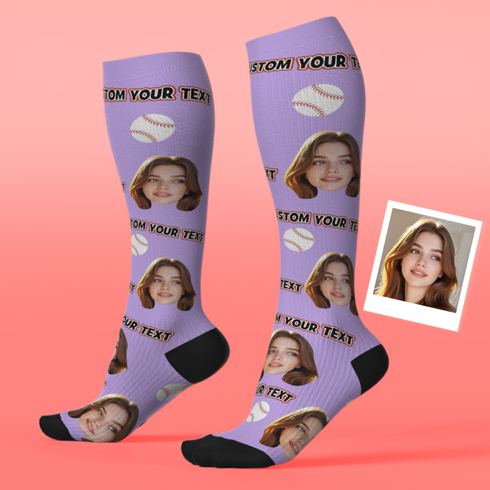 Calcetines De Compresión Hasta La Rodilla Personalizados Con Foto Y Texto En Blanco. Calcetines De Compresión Hasta La Rodilla Transpirables Y Personalizados. - miscalcetinescaramx