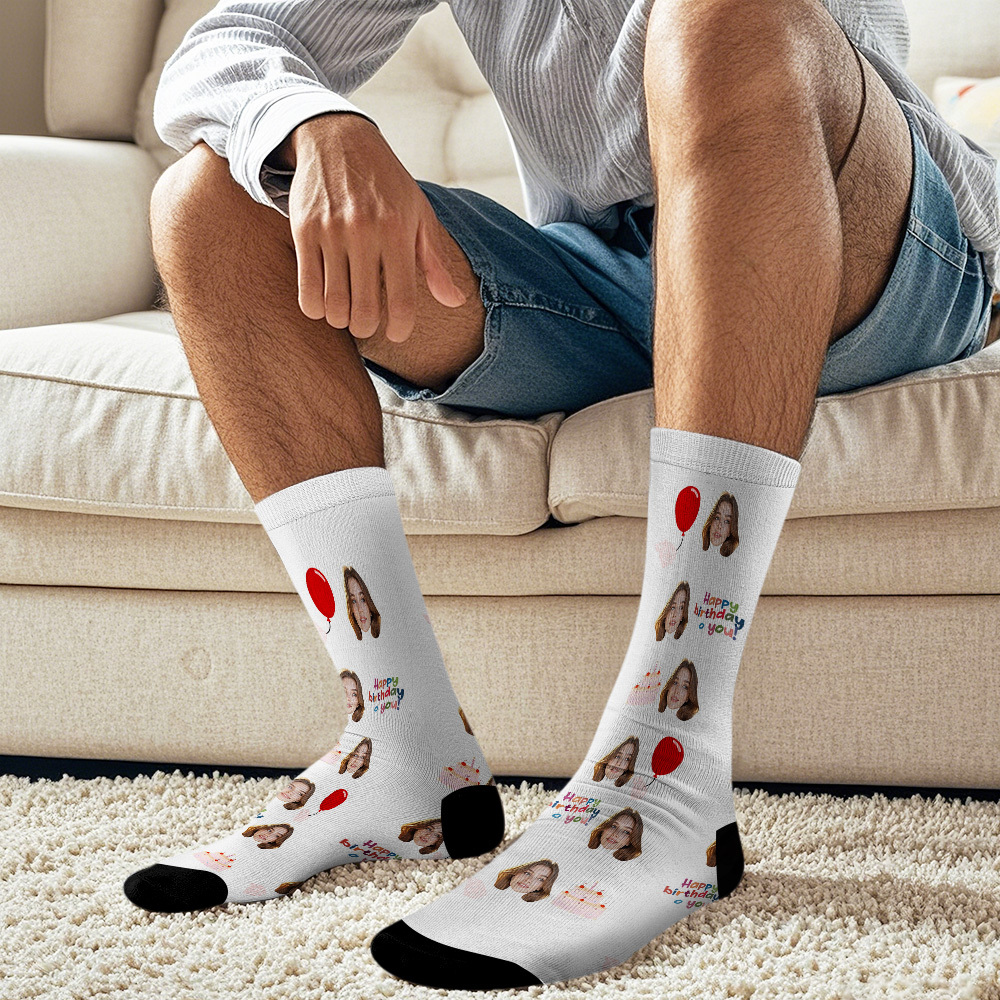 Calcetines Faciales Personalizados, Regalo De Feliz Cumpleaños, Calcetines Faciales, Regalo - miscalcetinescaramx