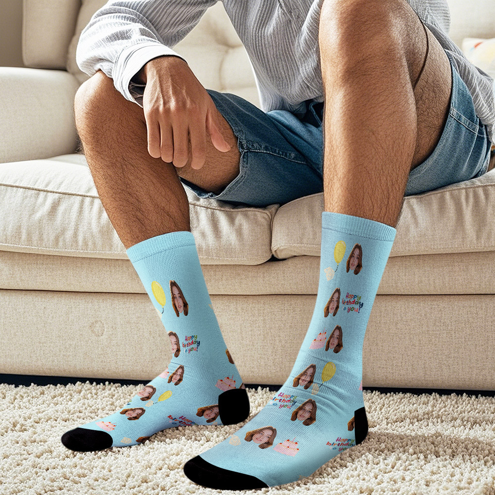 Calcetines Faciales Personalizados, Regalo De Feliz Cumpleaños, Calcetines Faciales, Regalo - miscalcetinescaramx