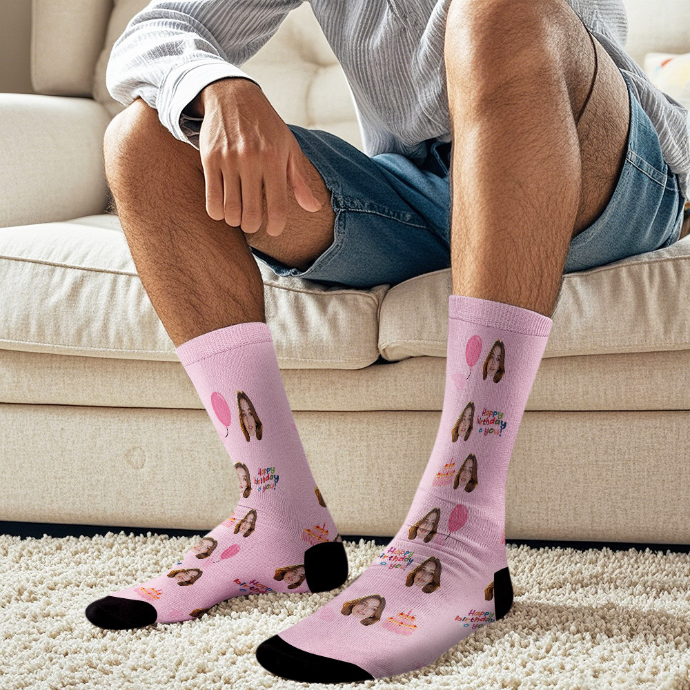 Calcetines Faciales Personalizados, Regalo De Feliz Cumpleaños, Calcetines Faciales, Regalo - miscalcetinescaramx