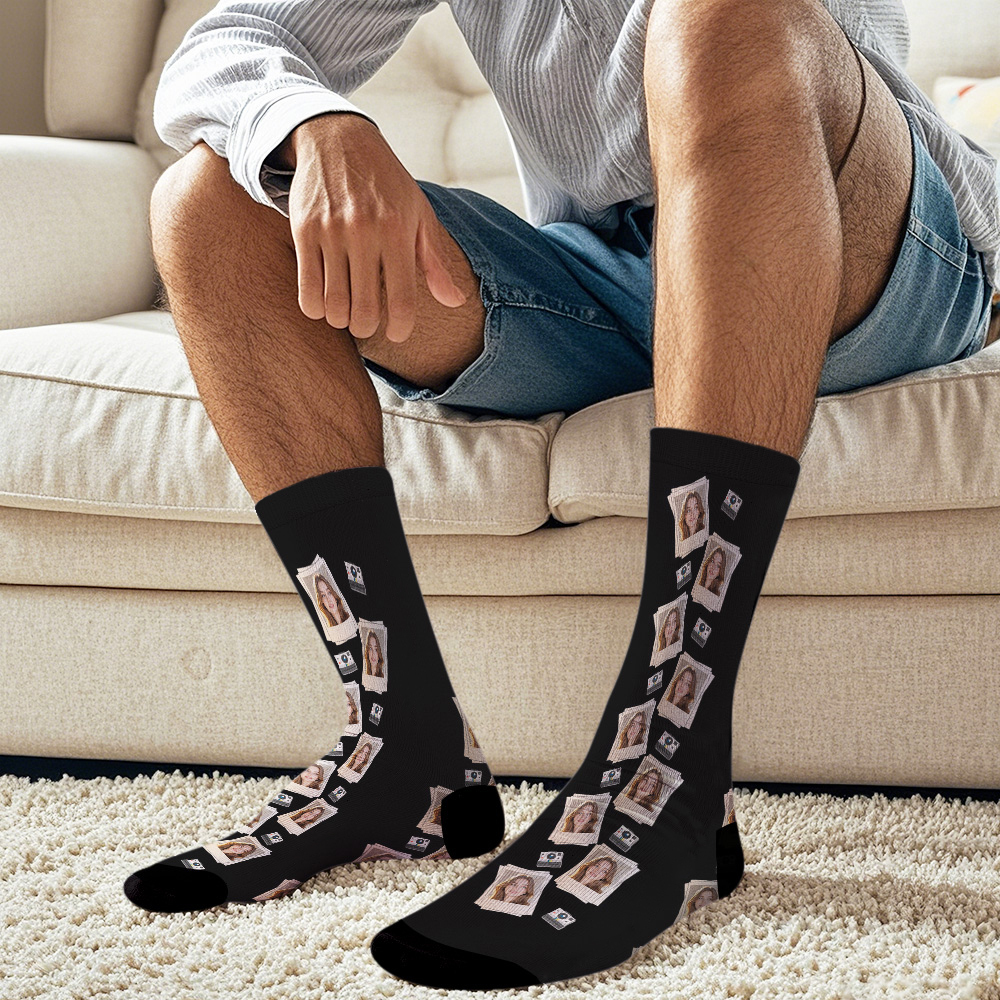 Calcetines Con Cara Personalizada, Regalo, Calcetines Con Marco De Foto Con Patrón Polaroid, Regalo - miscalcetinescaramx