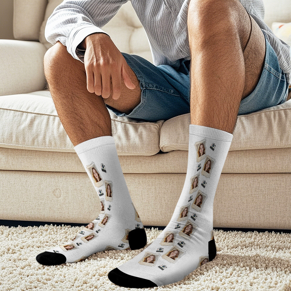 Calcetines Con Cara Personalizada, Regalo, Calcetines Con Marco De Foto Con Patrón Polaroid, Regalo - miscalcetinescaramx