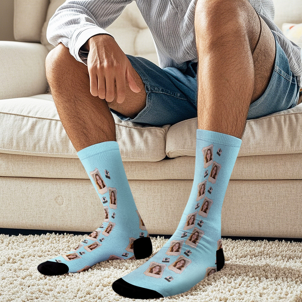 Calcetines Con Cara Personalizada, Regalo, Calcetines Con Marco De Foto Con Patrón Polaroid, Regalo - miscalcetinescaramx