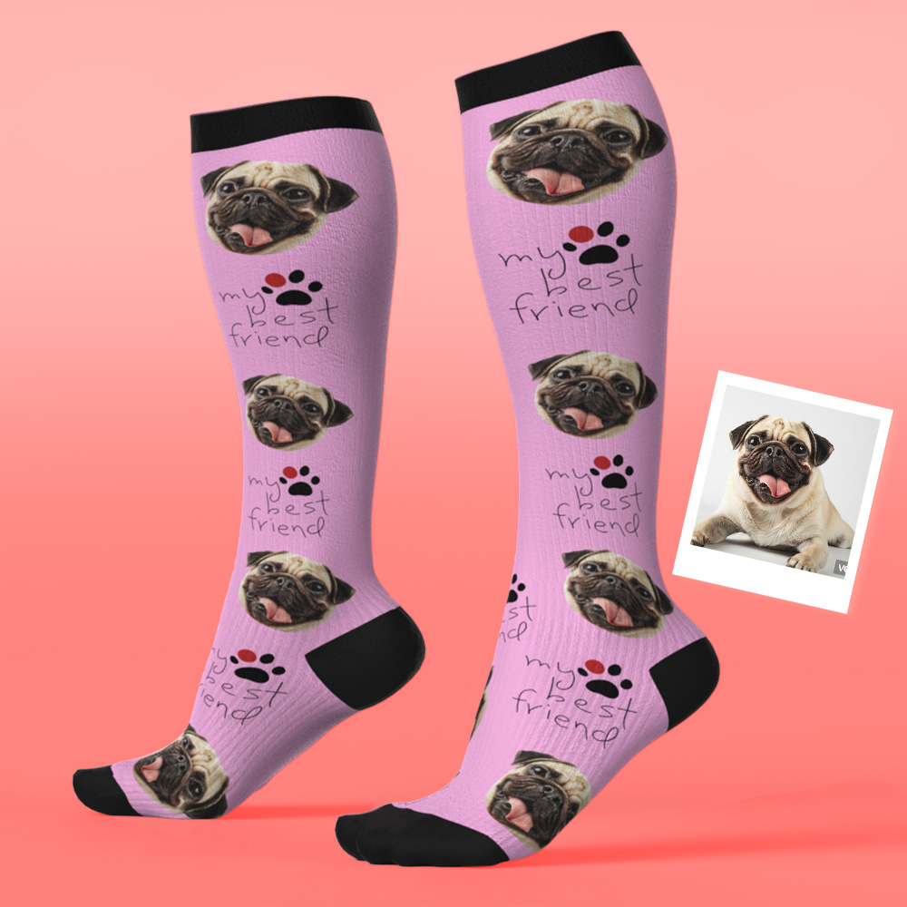 Calcetines De Compresión Facial Personalizados Calcetines Hasta La Rodilla Personalizados Calcetines Con Cara De Mascota De Mi Mejor Amigo