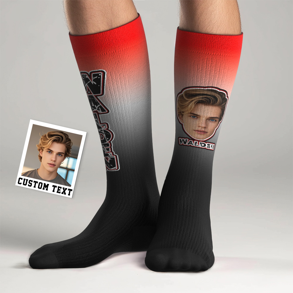 Calcetines Deportivos Hasta La Rodilla Personalizados Con Degradado Azul Y Negro. Calcetines De Compresión Personalizados Con Texto Y Cara. Calcetines Hasta La Rodilla. - miscalcetinescaramx