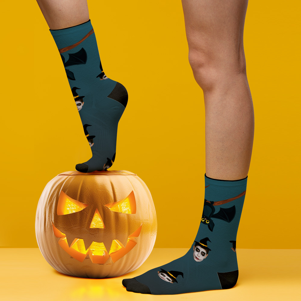 Calcetines Con Cara Personalizada Calcetines Con Foto De Halloween Personalizados Feliz Halloween - miscalcetinescaramx