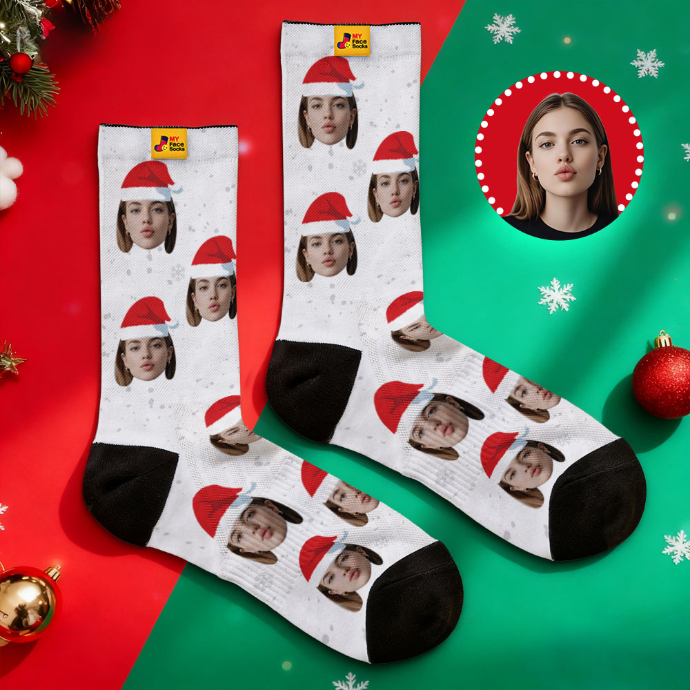 Calcetines Navideños Personalizados Con Foto De Papá Noel, Calcetines Blancos Personalizados, Regalo Para Familia Y Pareja. - miscalcetinescaramx