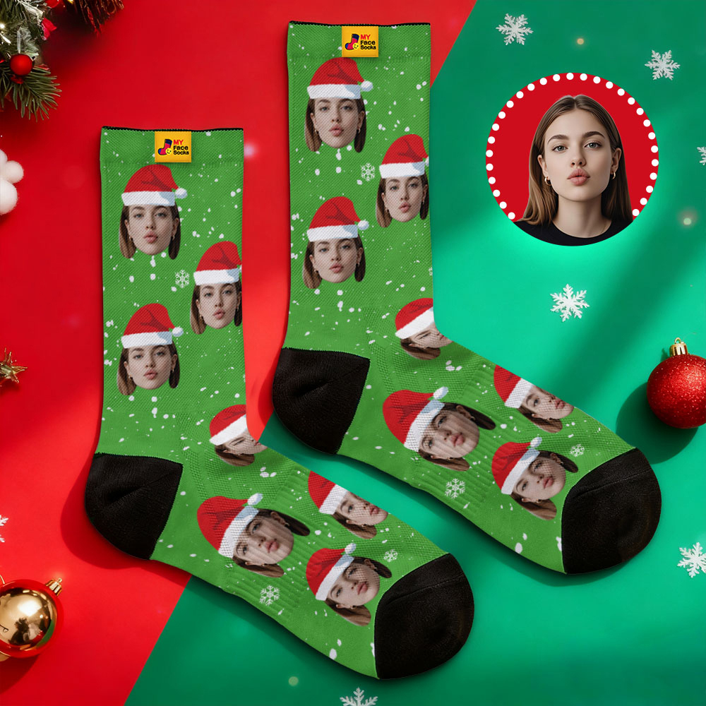 Calcetines Navideños Personalizados Con Foto De Papá Noel, Calcetines Blancos Personalizados, Regalo Para Familia Y Pareja. - miscalcetinescaramx