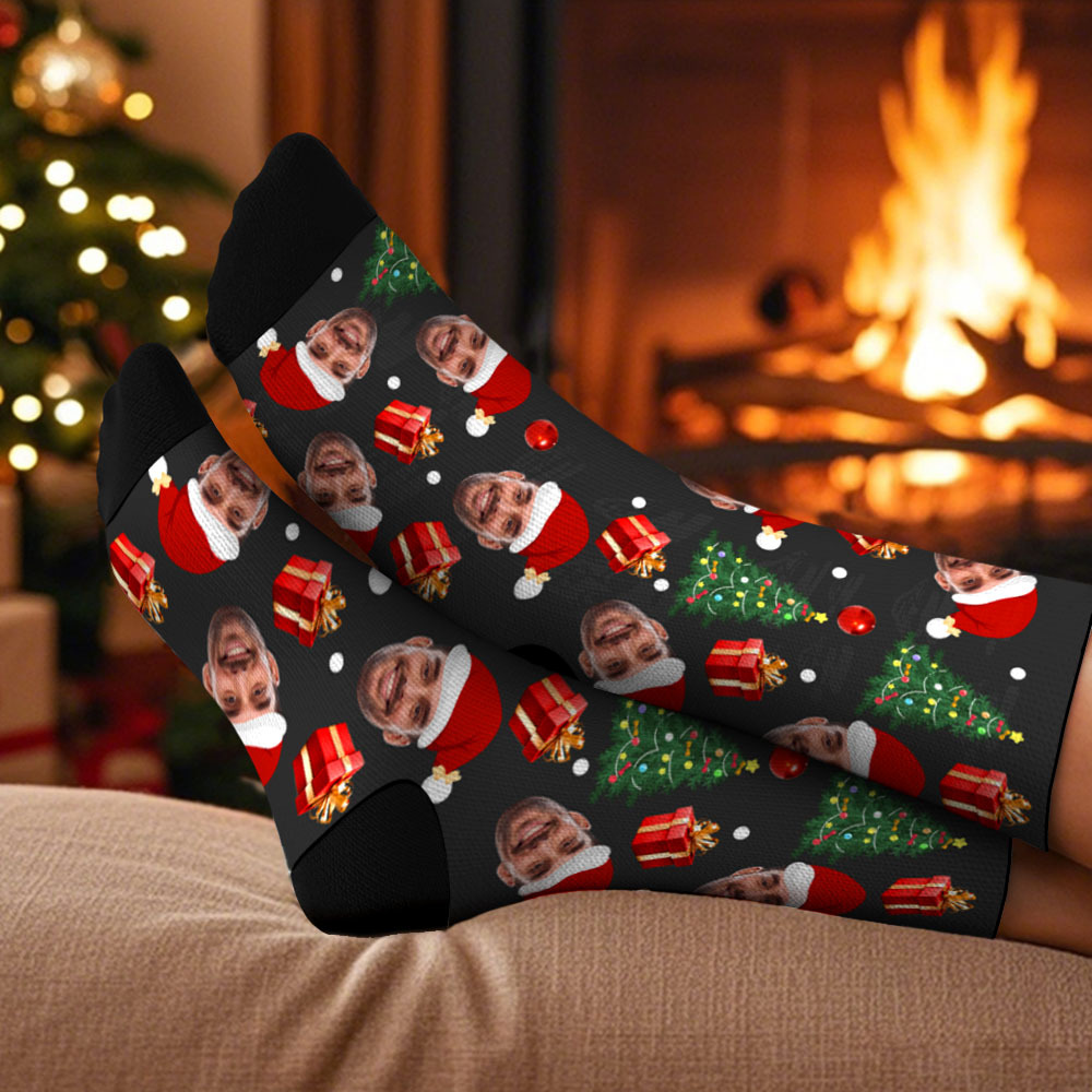 Calcetines Personalizados Con Caras, Calcetines Navideños Personalizados Con Foto De Papá Noel Y Árbol, Calcetines Divertidos Para Familiares, Amigos Y Seres Queridos - miscalcetinescaramx