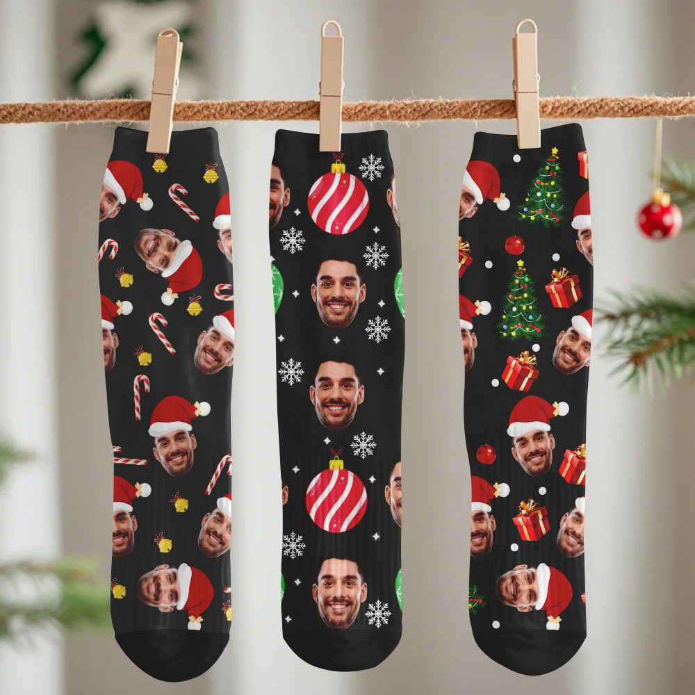 Calcetines Personalizados Con Caras, Calcetines Navideños Personalizados Con Foto De Papá Noel Y Árbol, Calcetines Divertidos Para Familiares, Amigos Y Seres Queridos - miscalcetinescaramx