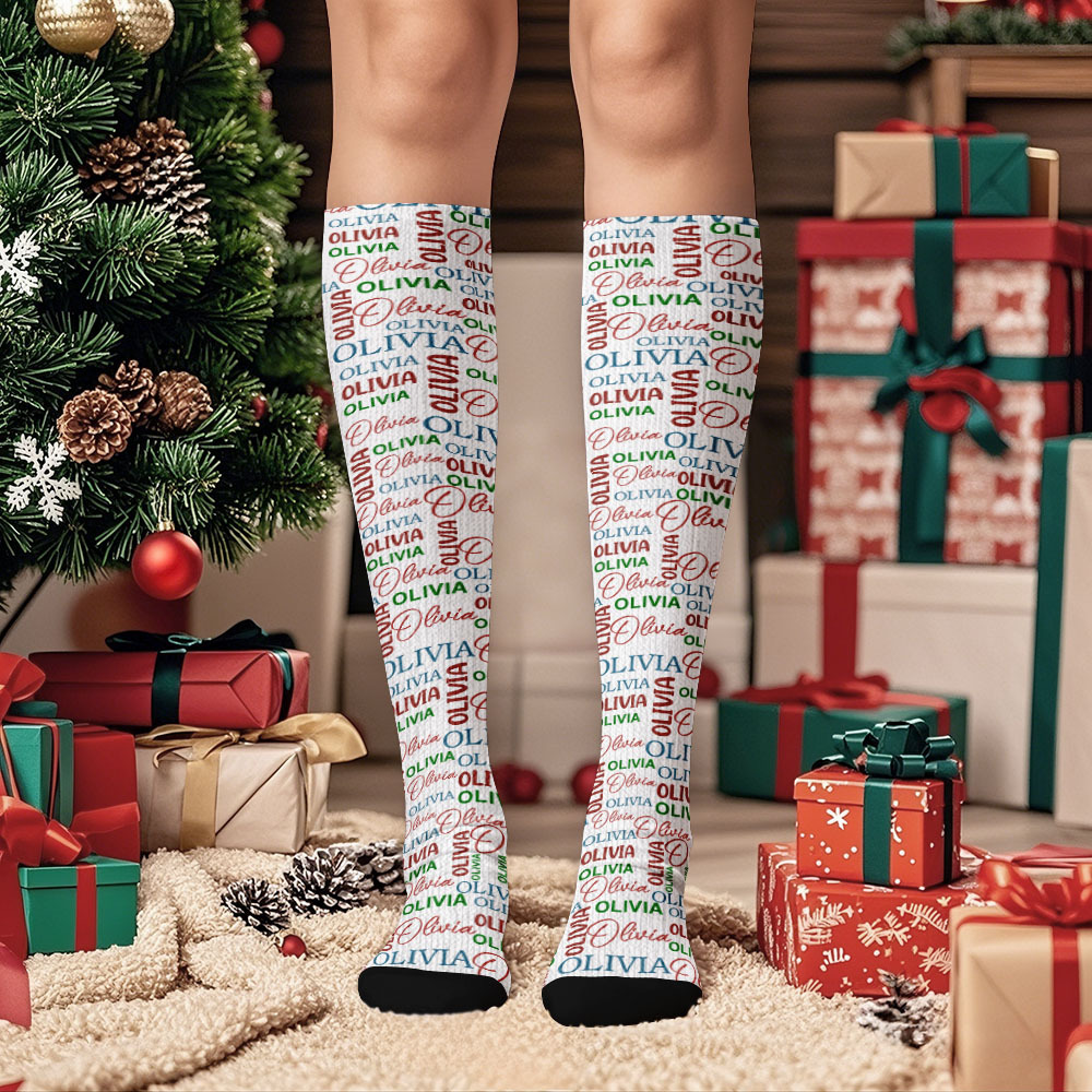 Calcetines Hasta La Rodilla Con Cara Personalizada, Calcetines Vintage Personalizados, Feliz Navidad Para Enamorados, Regalos De Navidad - miscalcetinescaramx
