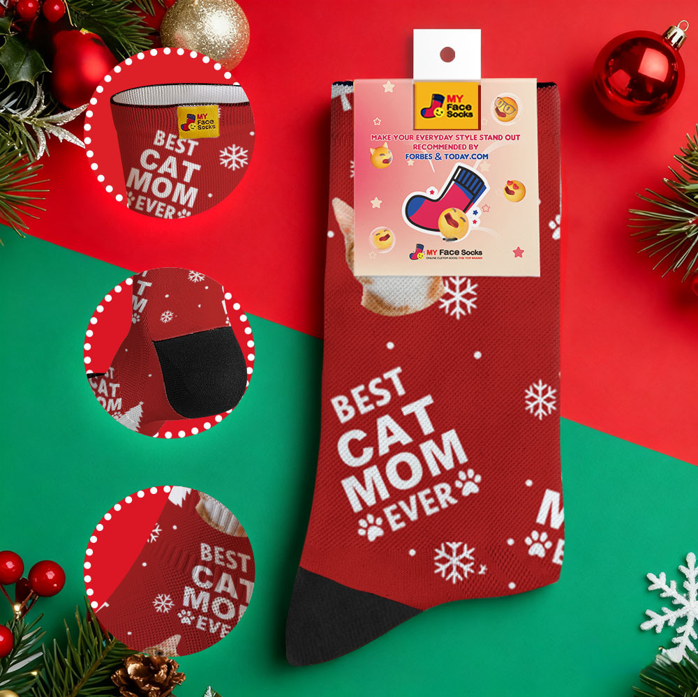 Calcetines Navideños Personalizados Con Temática De Gato Para Amantes De Las Mascotas - miscalcetinescaramx