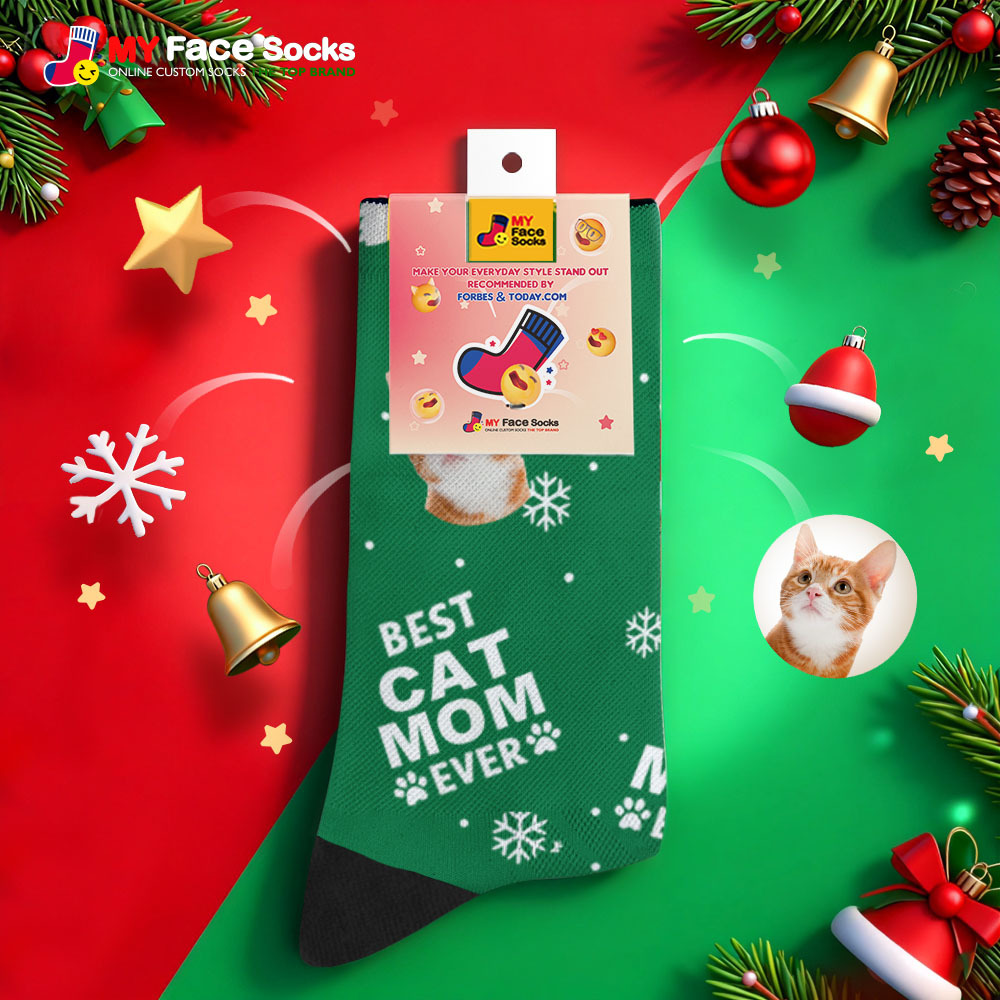 Calcetines Navideños Personalizados Con Temática De Gato Para Amantes De Las Mascotas - miscalcetinescaramx