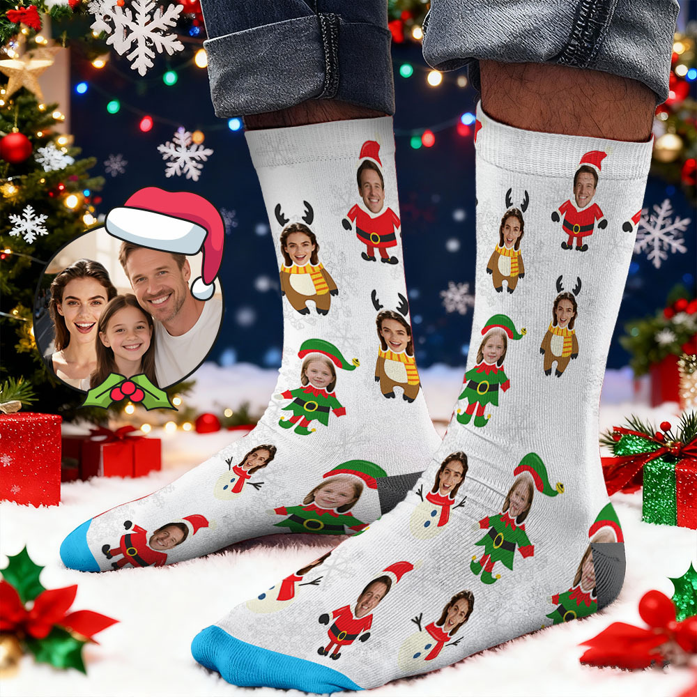 Calcetines Estampados Con Cara Personalizada, Regalo De Navidad, Patrón De Muñeco De Nieve, Diseños Personalizados, La Mejor Idea De Regalo De Papá Noel - miscalcetinescaramx