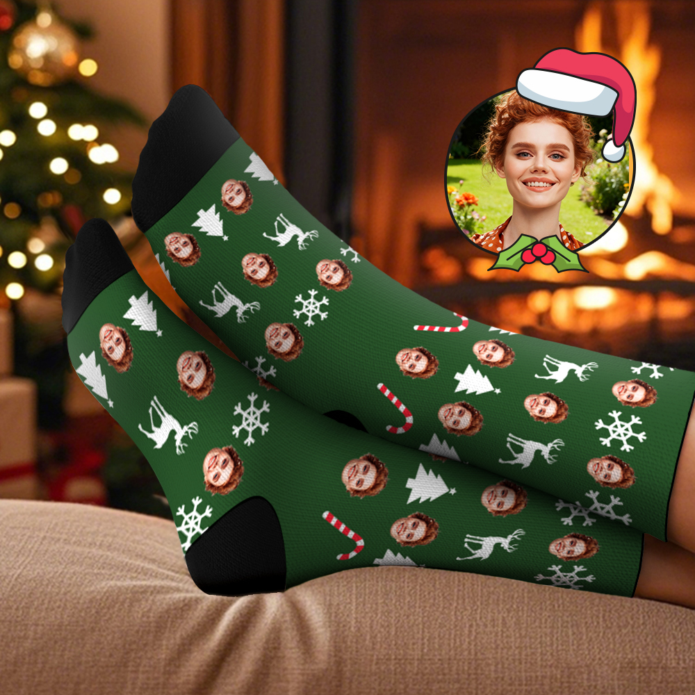 Calcetines De Árbol De Navidad Personalizados Calcetines Con Cara Personalizada Regalo De Papá Noel Para La Familia - miscalcetinescaramx