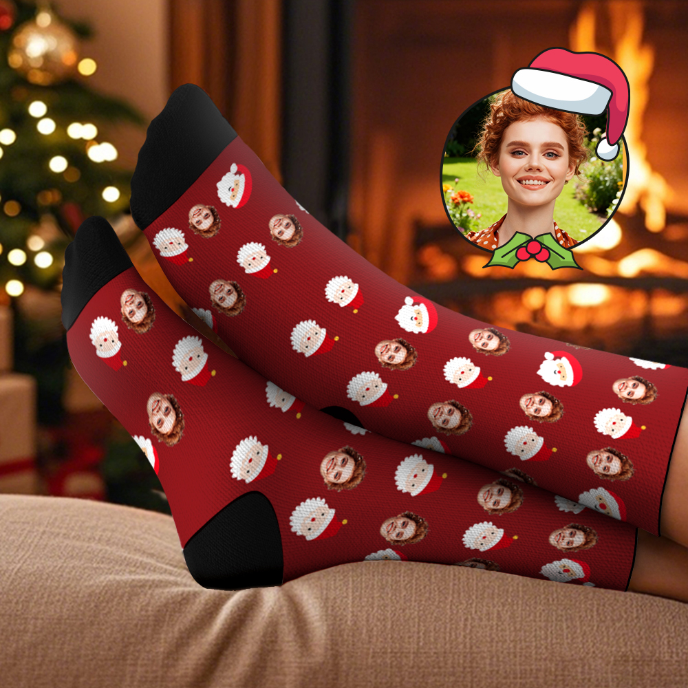 Calcetines De Papá Noel Personalizados Con Cara De Papá Noel, Regalo Para Familia, Pareja Y Niños. - miscalcetinescaramx