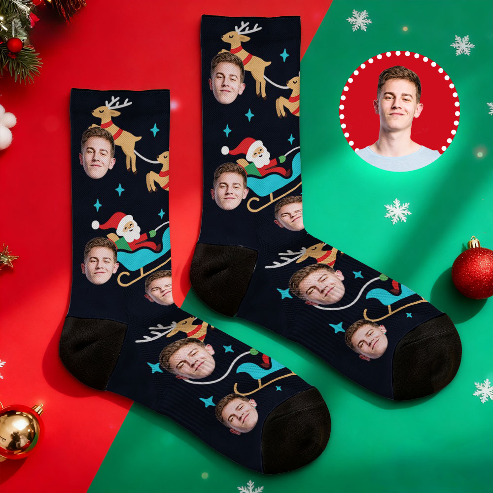Calcetines Navideños Divertidos Y Personalizados, Calcetines Con Cara Personalizada, Calcetines De Papá Noel, Regalo - miscalcetinescaramx