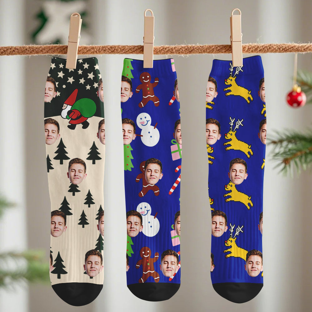 Calcetines Navideños Divertidos Y Personalizados, Calcetines Con Cara Personalizada, Calcetines De Papá Noel, Regalo - miscalcetinescaramx