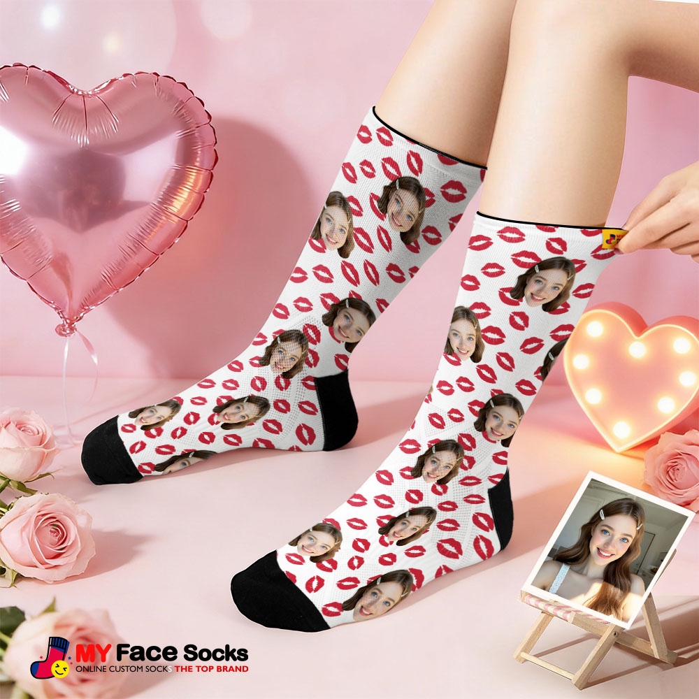 Calcetines Con Cara De Labios Rojos Personalizados, Calcetines Temáticos De San Valentín, Calcetines Con Cara Personalizados, Regalo Para Parejas