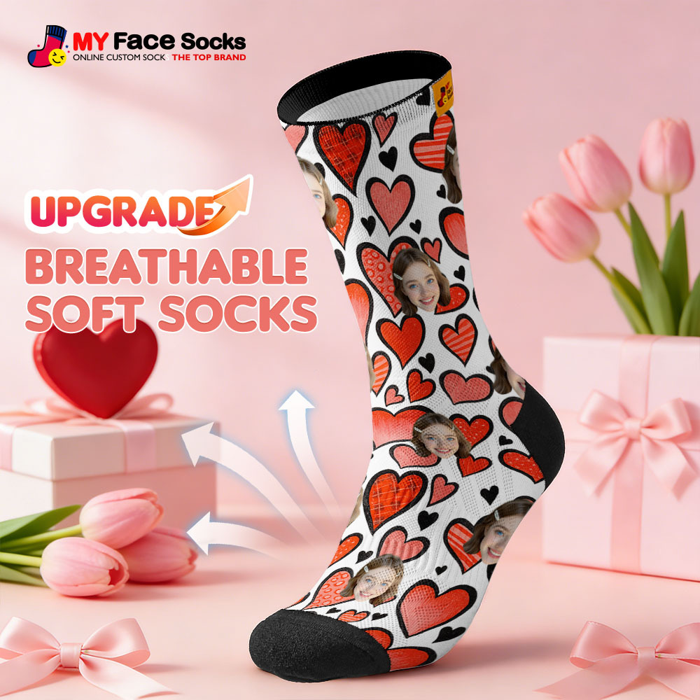 Calcetines Personalizados Con Forma De Corazón Rojo, Calcetines Con Temática De San Valentín, Calcetines Con Cara Personalizada, Regalo Para Pareja - miscalcetinescaramx