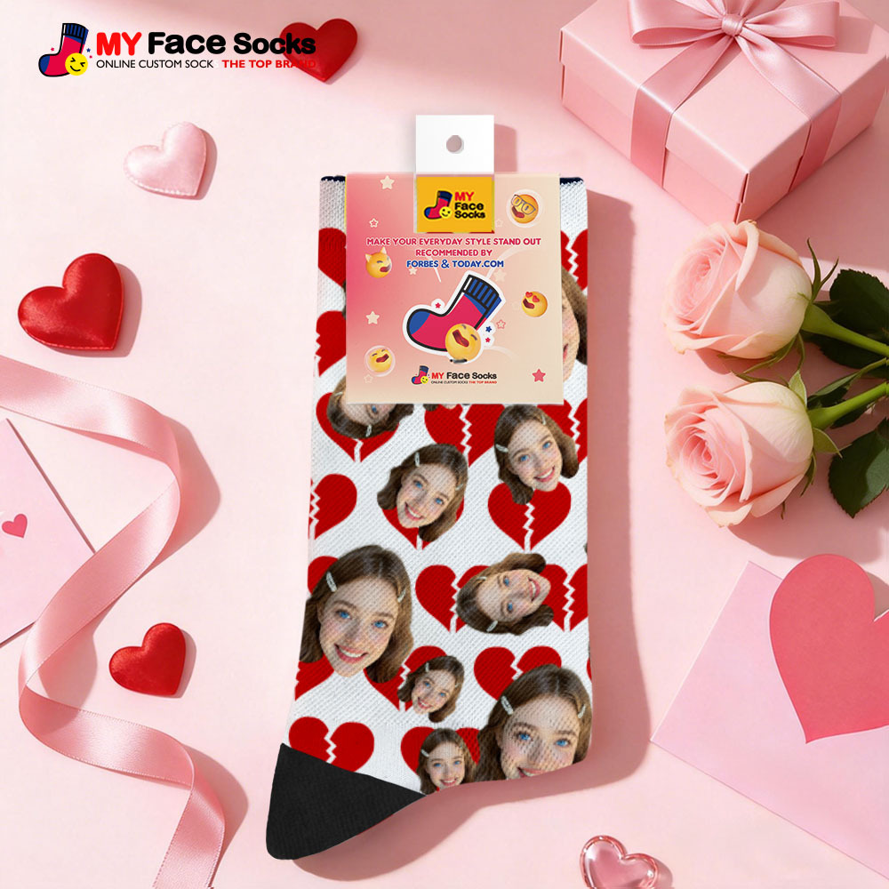 Calcetines Personalizados Con Forma De Corazón Rojo, Calcetines Con Temática De San Valentín, Calcetines Con Cara Personalizada, Regalo Para Pareja - miscalcetinescaramx
