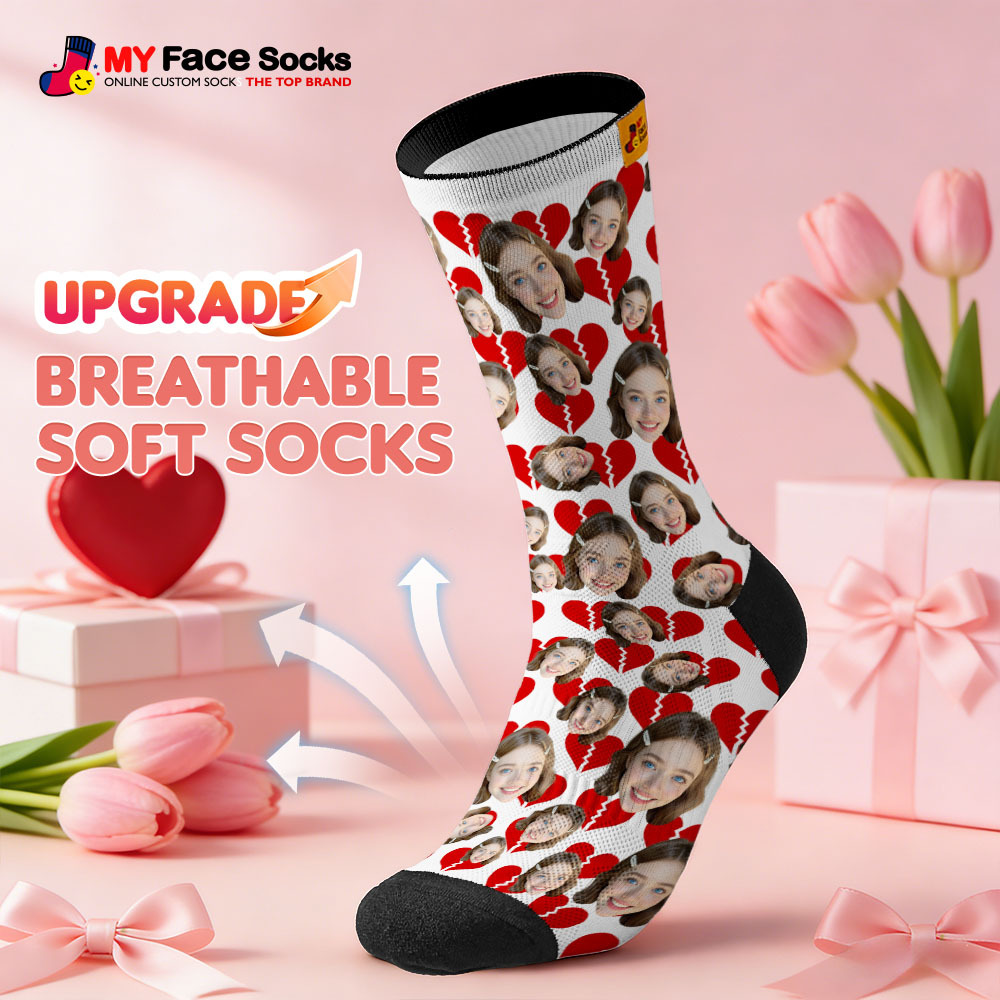 Calcetines Personalizados Con Forma De Corazón Rojo, Calcetines Con Temática De San Valentín, Calcetines Con Cara Personalizada, Regalo Para Pareja - miscalcetinescaramx