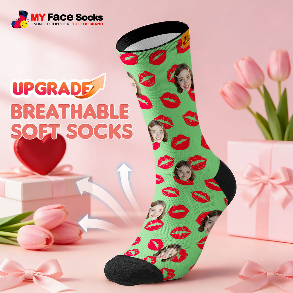 Calcetines Personalizados Con Forma De Corazón Azul Y Foto Para San Valentín. - miscalcetinescaramx