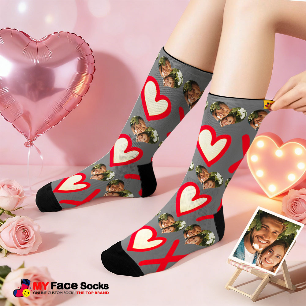 Calcetines Personalizados Con Forma De Corazón Azul Y Foto Para San Valentín. - miscalcetinescaramx