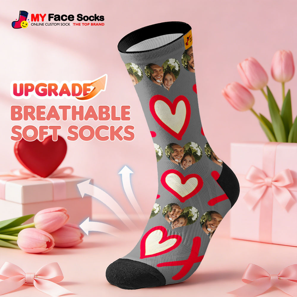 Calcetines Personalizados Con Forma De Corazón Azul Y Foto Para San Valentín. - miscalcetinescaramx