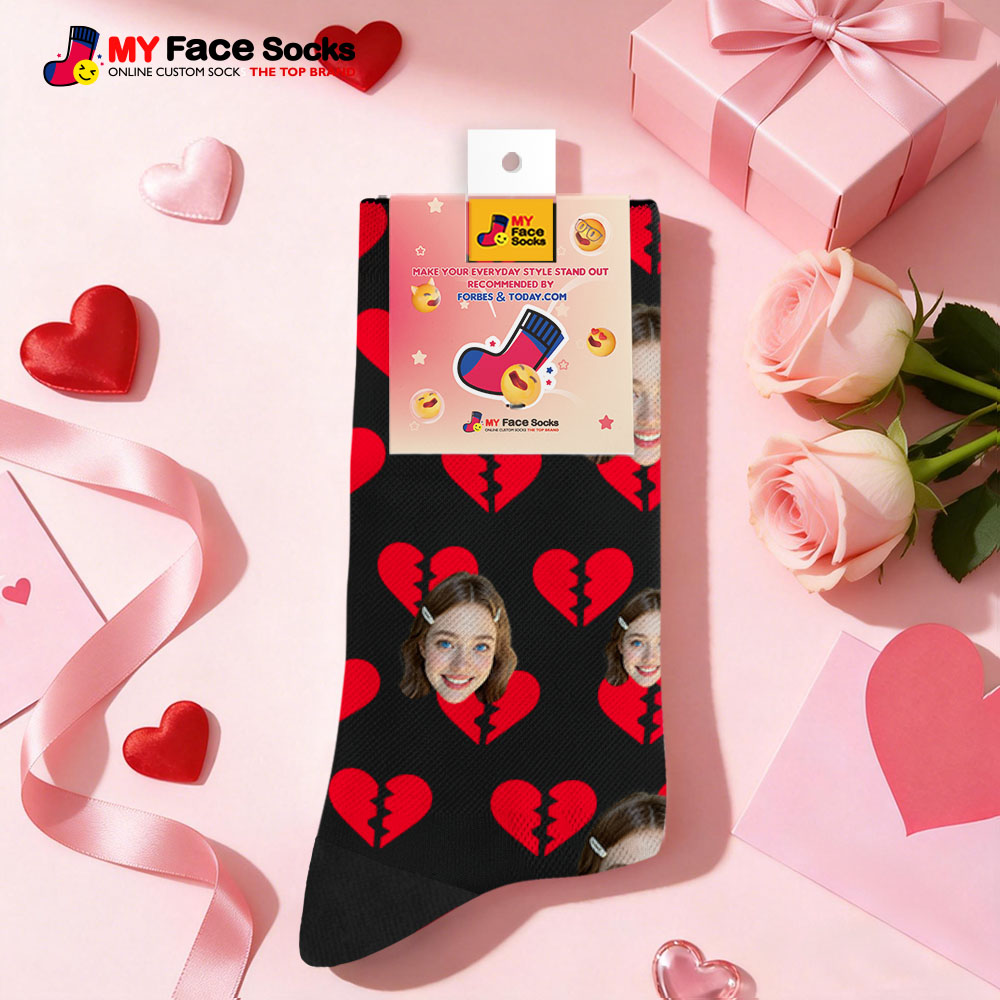 Calcetines Negros Personalizados Con Forma De Corazón, Calcetines Personalizados Para San Valentín Con Foto, Bonito Patrón De Corazón, Regalo Para Pareja.