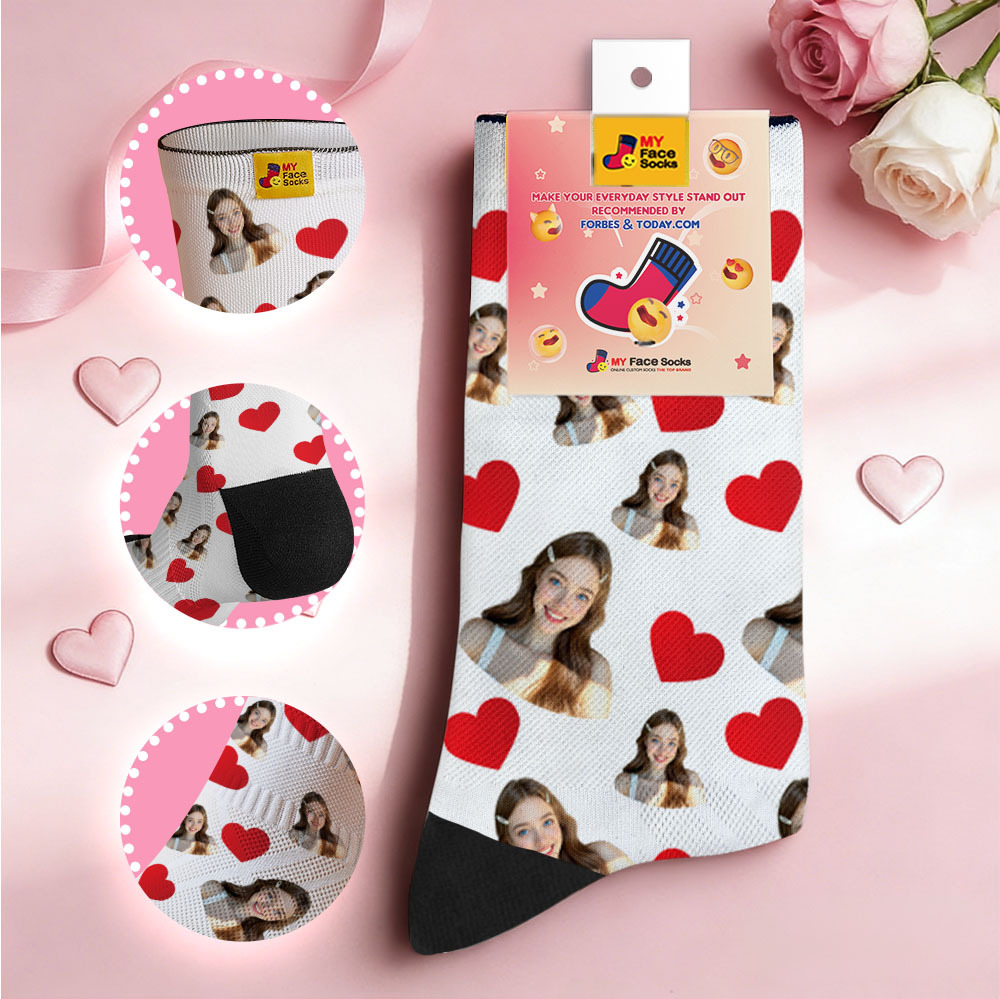 Calcetines Con Corazón Rojo Personalizados, Foto Personalizada, Regalo De San Valentín Para Pareja - miscalcetinescaramx