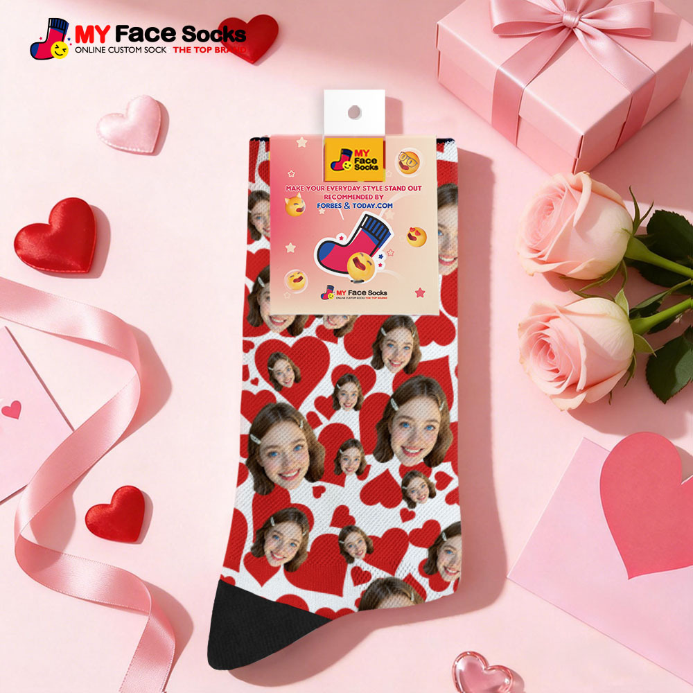 Calcetines Con Corazón Rojo Personalizados, Foto Personalizada, Regalo De San Valentín Para Pareja - miscalcetinescaramx
