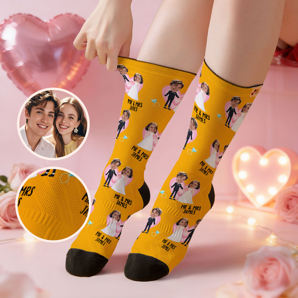 Calcetines Negros Con Temática De Boda Personalizada, Calcetines Personalizados Con Nombre De Pareja Para San Valentín Con Foto, Bonito Regalo Para Pareja - miscalcetinescaramx