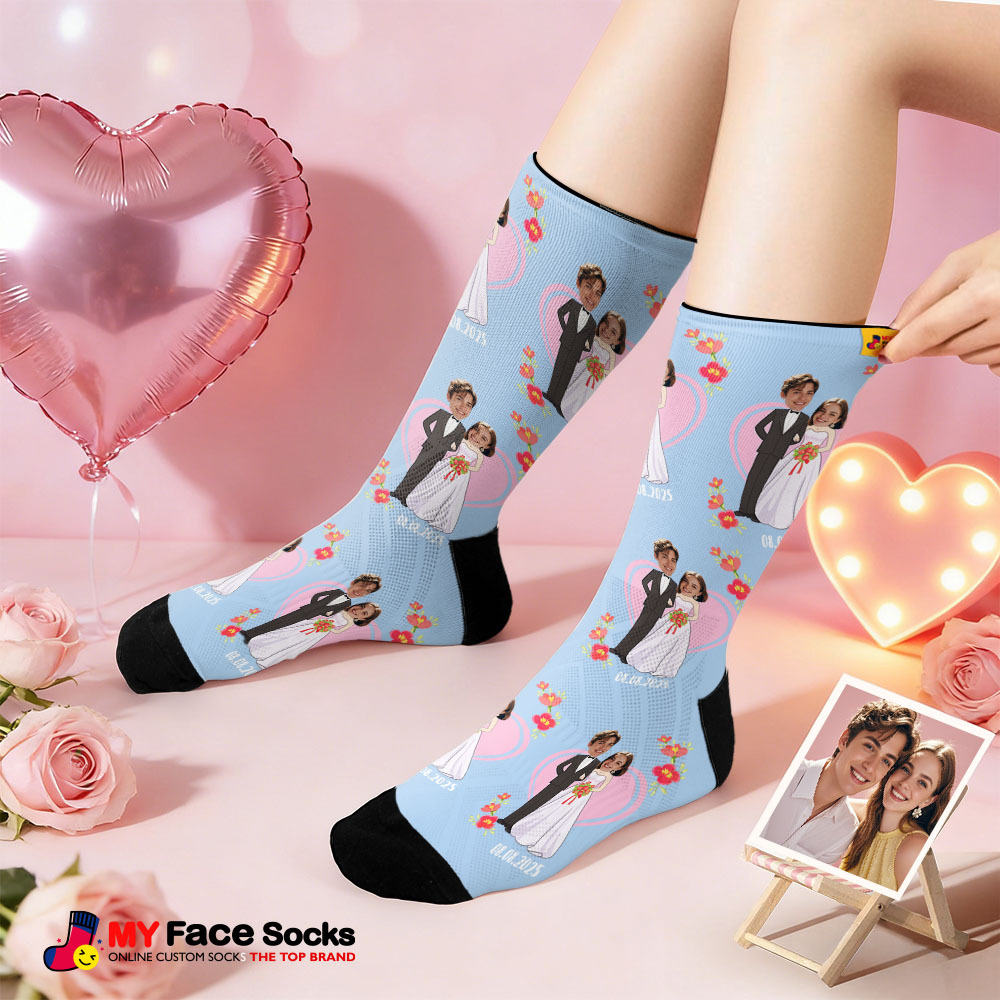 Calcetines Negros Con Temática De Boda Personalizada, Calcetines Personalizados Con Nombre De Pareja Para San Valentín Con Foto, Bonito Regalo Para Pareja - miscalcetinescaramx