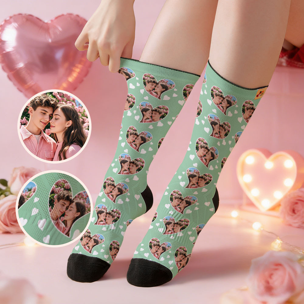 Calcetines Personalizados Con Temática De Pareja Y Cara De Corazón, Calcetines Personalizados Para San Valentín Con Foto, Regalo Para Pareja - miscalcetinescaramx
