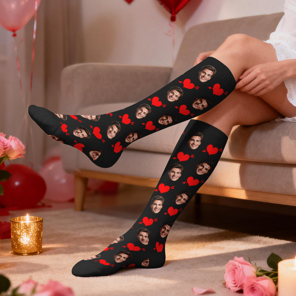 Calcetines De Compresión Facial Personalizados Calcetines Hasta La Rodilla Personalizados Con Foto De Corazón Regalo Para Él Y Ella - miscalcetinescaramx