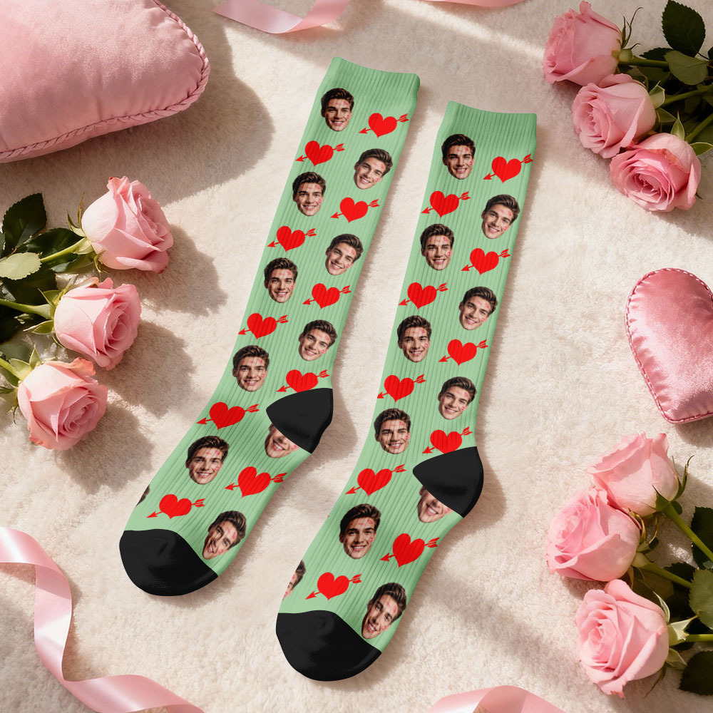 Calcetines De Compresión Facial Personalizados Calcetines Hasta La Rodilla Personalizados Con Foto De Corazón Regalo Para Él Y Ella - miscalcetinescaramx