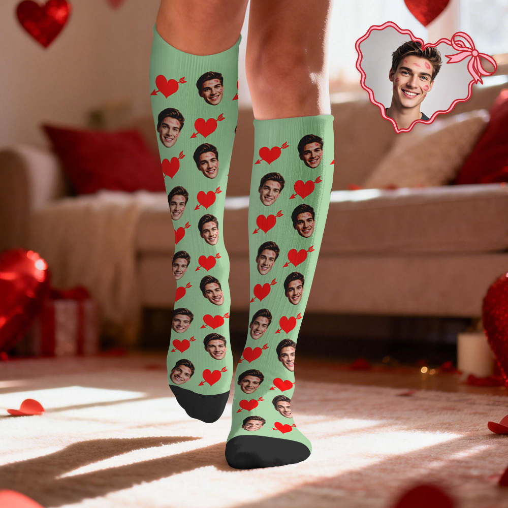 Calcetines De Compresión Facial Personalizados Calcetines Hasta La Rodilla Personalizados Con Foto De Corazón Regalo Para Él Y Ella - miscalcetinescaramx